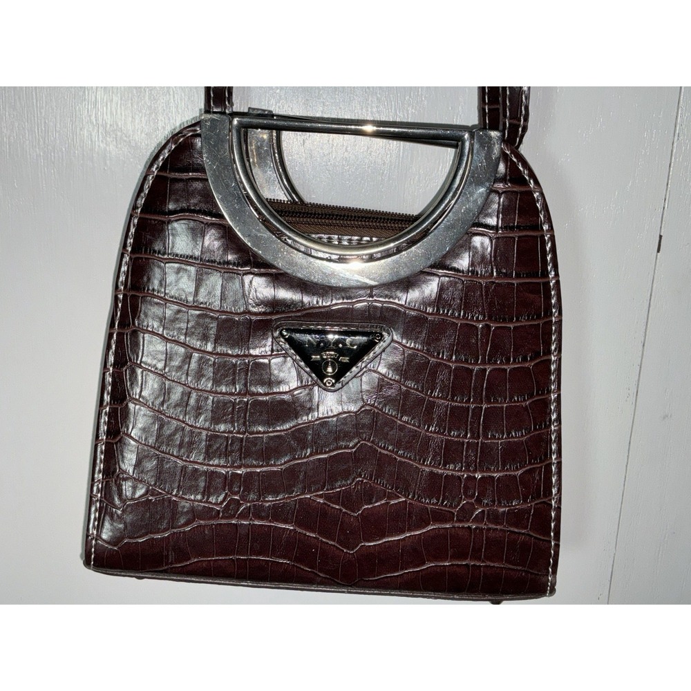 NYC 2001 Small Footed Purse Alligator Look Brown 8 X 8